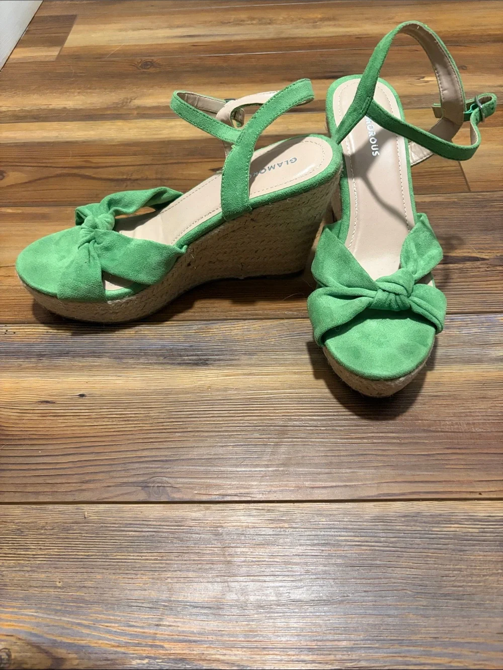 Green Espadrille Wedge Sandals with Knot Detail - Women